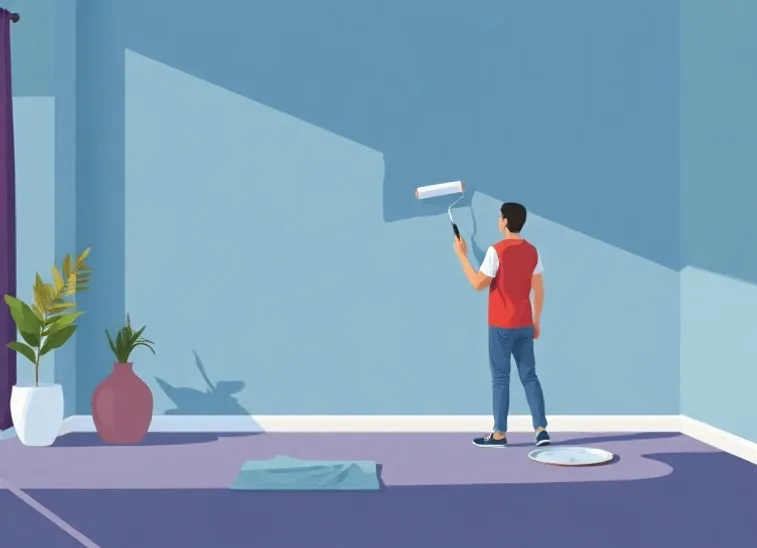 Peintre appliquant la peinture au rouleau sur un mur de salon